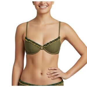 Something Navy Daffodil Ruffle Underwire Bikini Top Olive Women M NWT